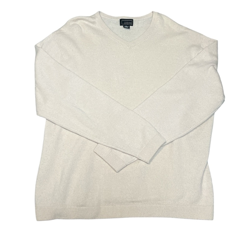 Cezani Classic V-Neck minimalist Sweater 100% cashmere  in Cream XL